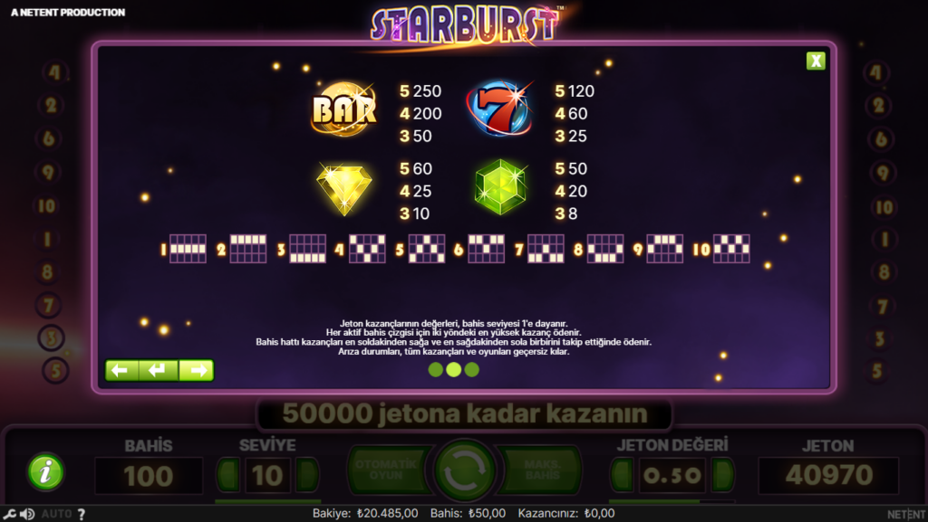 Starburst Uygun Fiyatlı Jeton Değerleri