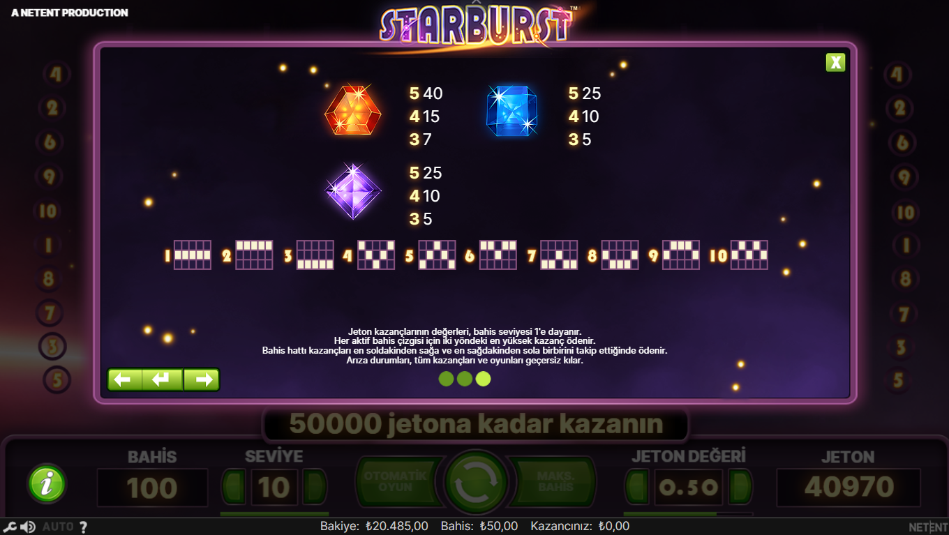 Starburst Uygun Fiyatlı Jeton Değerleri